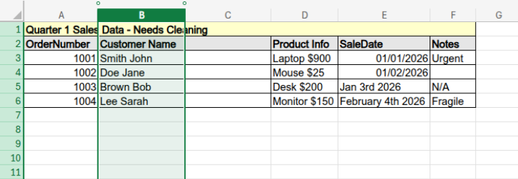 Select the Customer Name column.