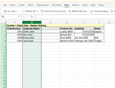 Go to the Data tab and click Text to Columns.