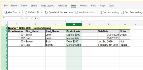 Go to the Data tab and click Text to Columns.
