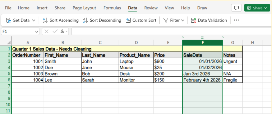 Select the SaleDate column.