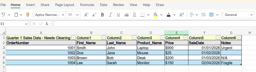 Check the box that says "My table has headers" and click OK.