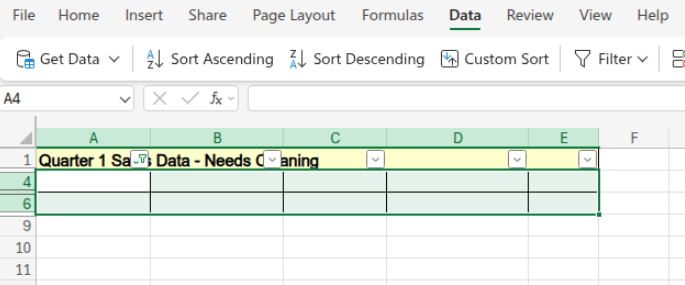 Highlight the visible blank rows.