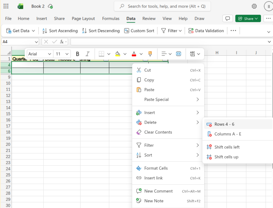Right-click and choose Delete Row.