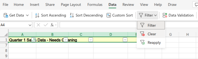 Clear the filter to restore the full dataset.