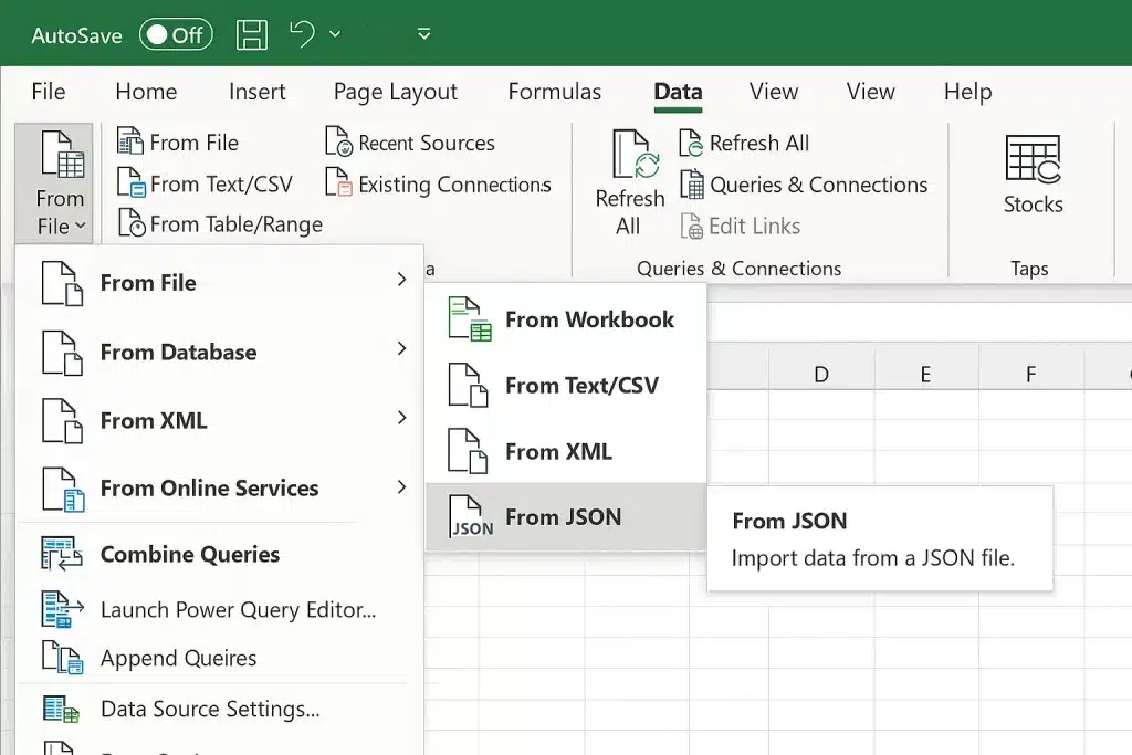 Import JSON in Excel