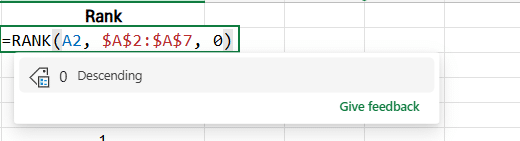 How to enter and apply rank formula
