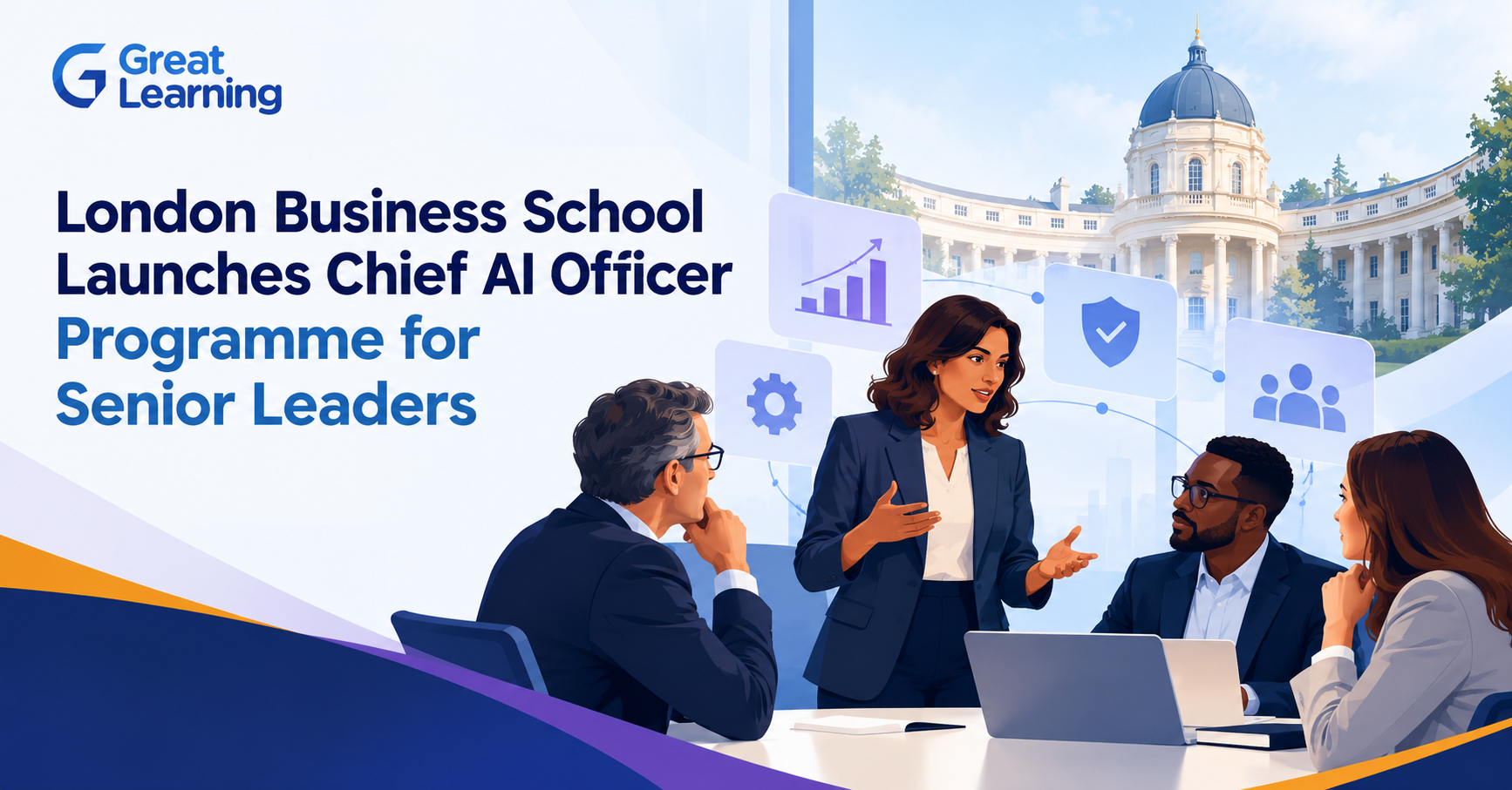 Senior business leaders collaborating on enterprise AI strategy and governance.