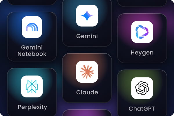 Popular AI tools you'll master — Gemini, Claude, Perplexity, HeyGen, OpenAI and more