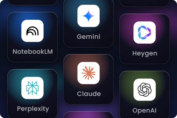 Popular AI tools you'll master — Gemini, Claude, Perplexity, HeyGen, OpenAI and more